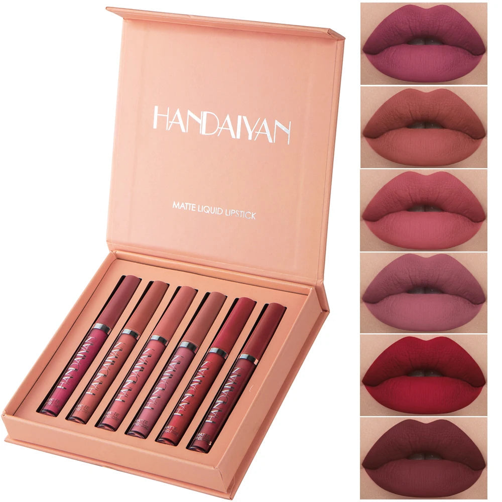HANDAIYAN Set of 6 NonStick Cup Liquid lipstick , Long-Lasting Lip Gloss Gift Box – Matte Finish Lip Gloss, Resistant to Fading AZULAX