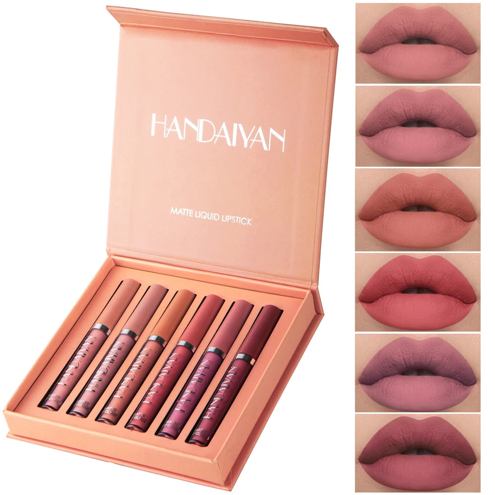 HANDAIYAN Set of 6 NonStick Cup Liquid lipstick , Long-Lasting Lip Gloss Gift Box – Matte Finish Lip Gloss, Resistant to Fading AZULAX